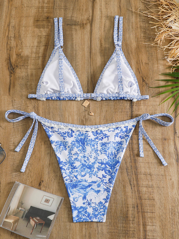 Women's lace suspenders sexy lace-up two-piece bikini